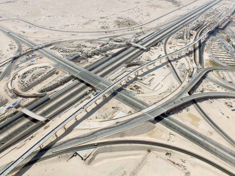 Aerial view of the Dukhan Highway interchange in Qatar